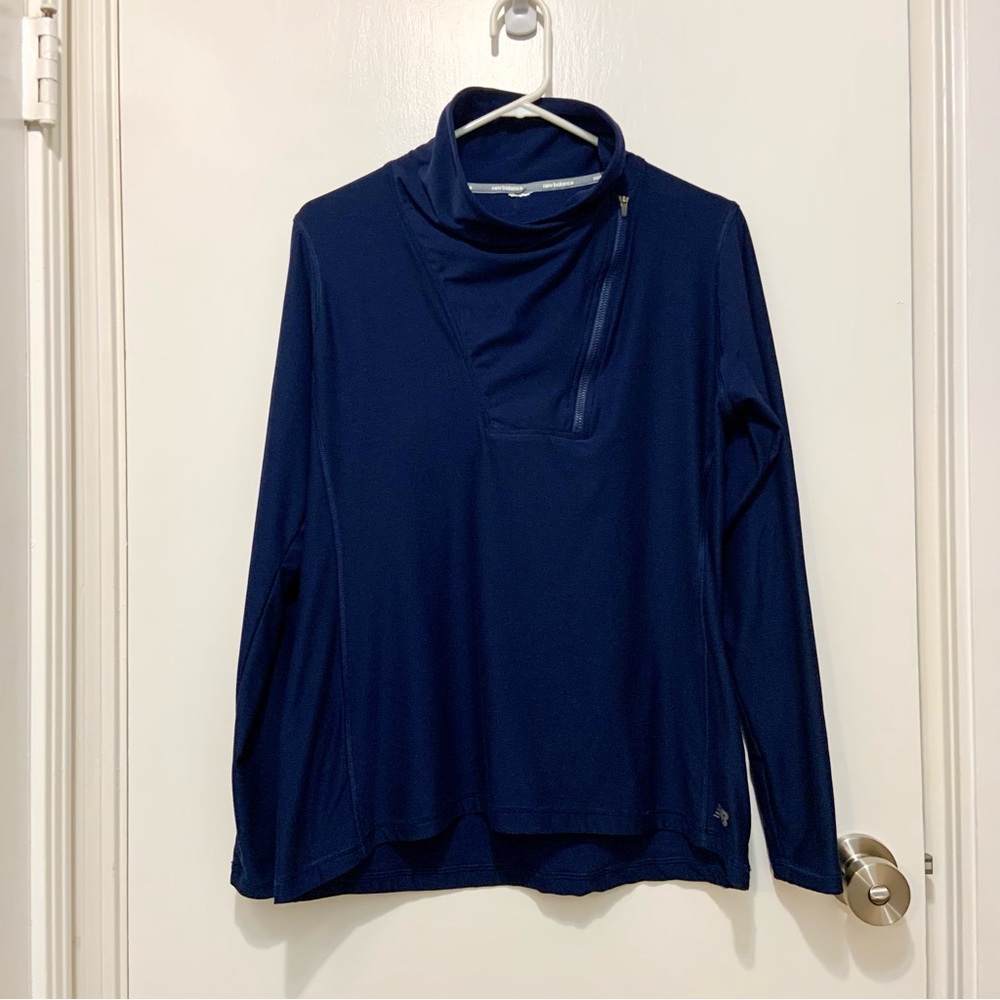 New Balance Navy Asymmetrical Zip Mock Neck Performance Pullover L/XL
